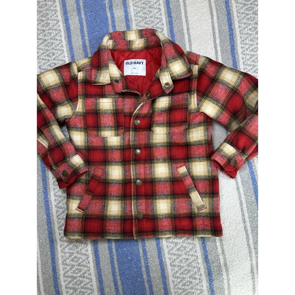 Old Navy Toddler Quilted Shacket Jacket Red Plaid Button‎ Front 5T